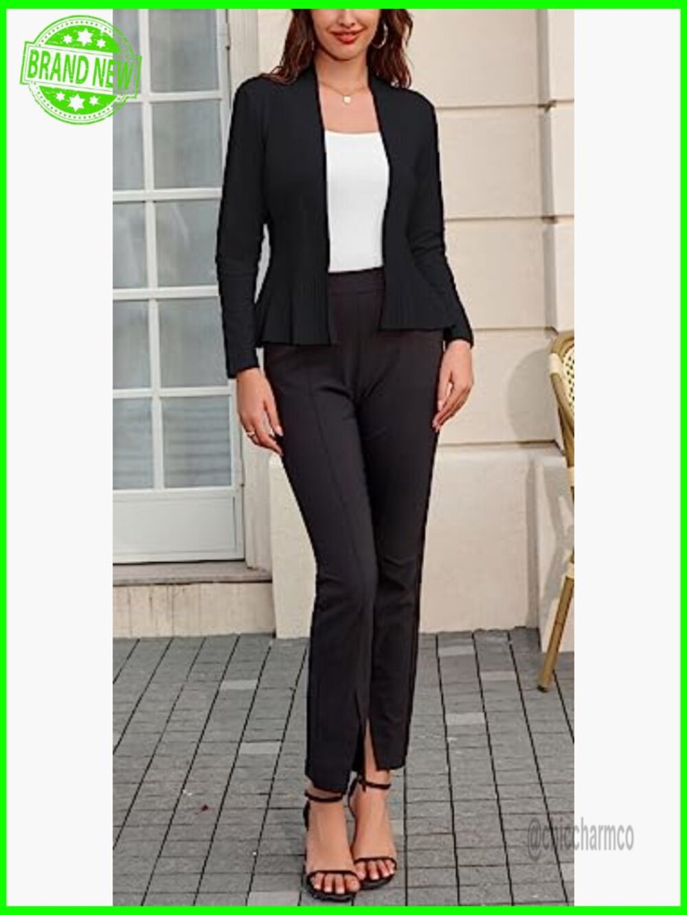 Lightweight Peplum Cardigan Cropped Open Front Long Sleeve Knit Top - Picture 5 of 7